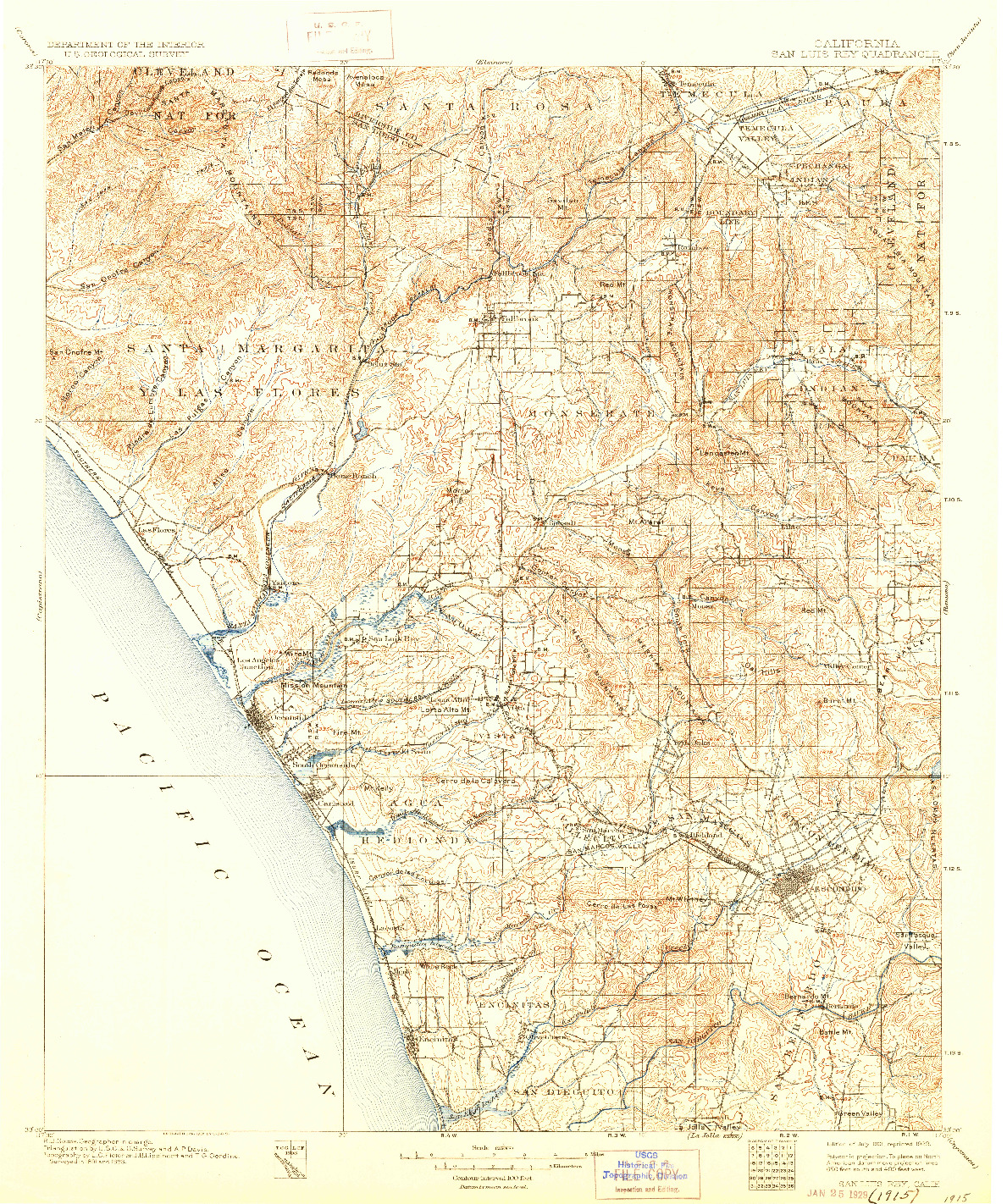 USGS 1:125000-SCALE QUADRANGLE FOR SAN LUIS REY, CA 1901