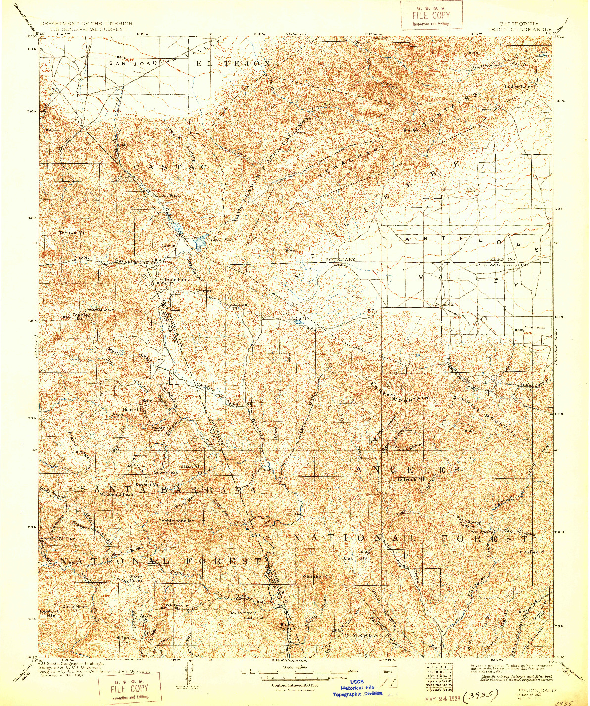 USGS 1:125000-SCALE QUADRANGLE FOR TEJON, CA 1903