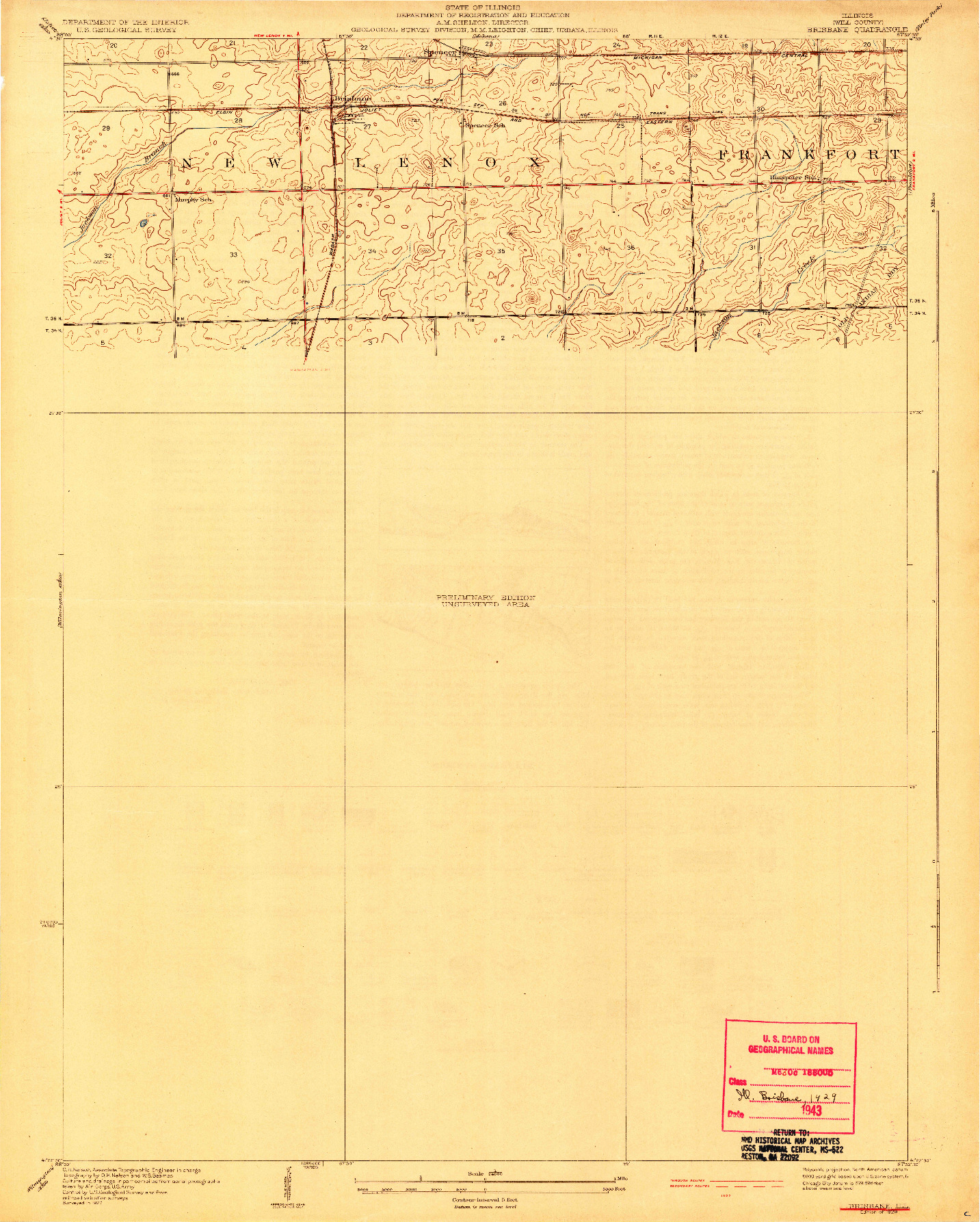 USGS 1:24000-SCALE QUADRANGLE FOR BRISBANE, IL 1929