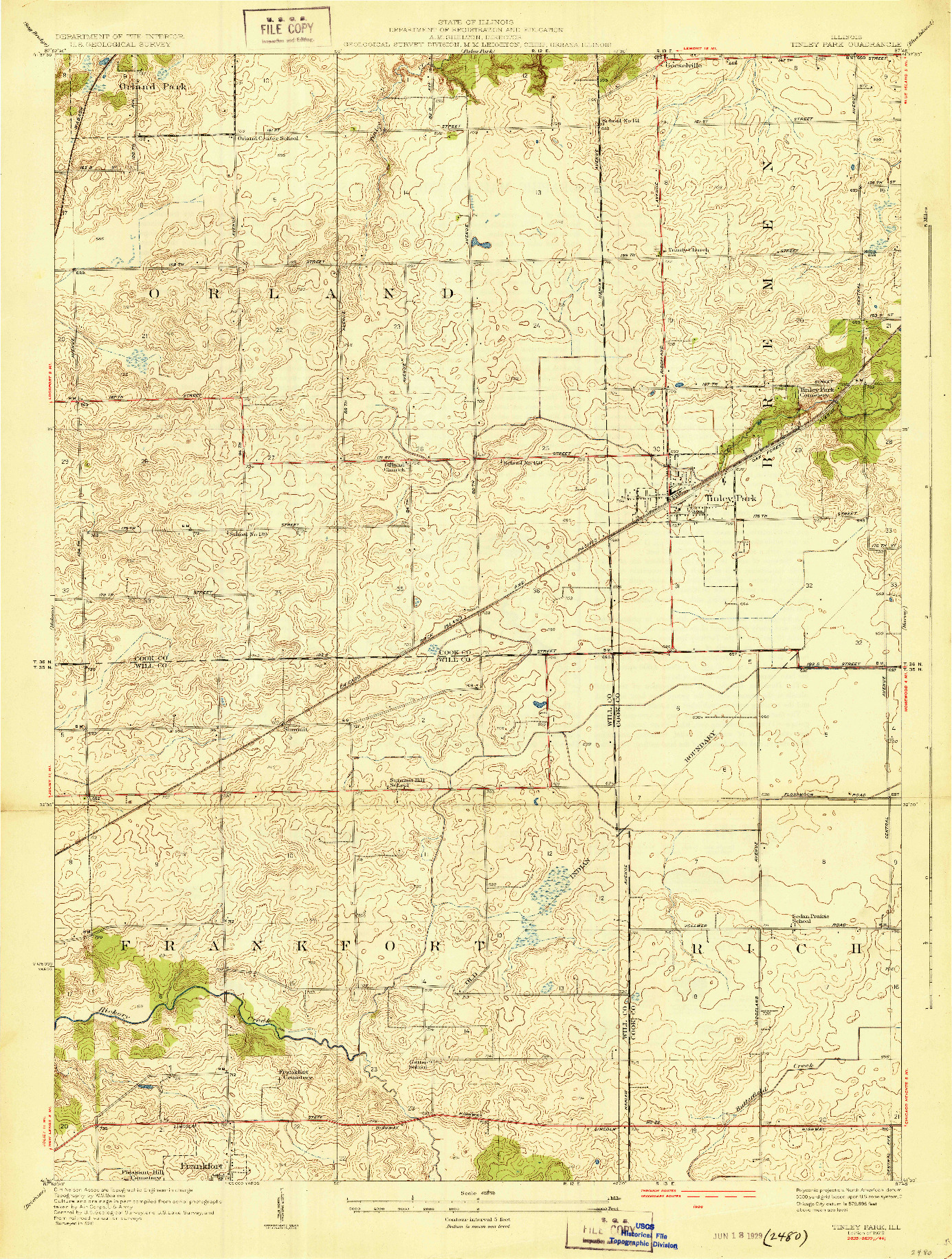 USGS 1:24000-SCALE QUADRANGLE FOR TINLEY PARK, IL 1929
