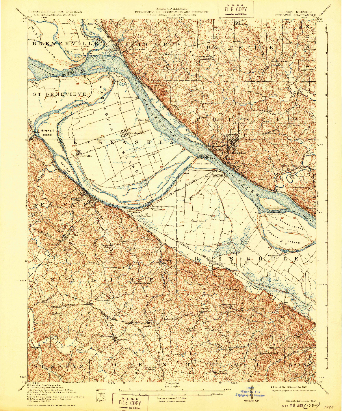 USGS 1:62500-SCALE QUADRANGLE FOR CHESTER, IL 1915