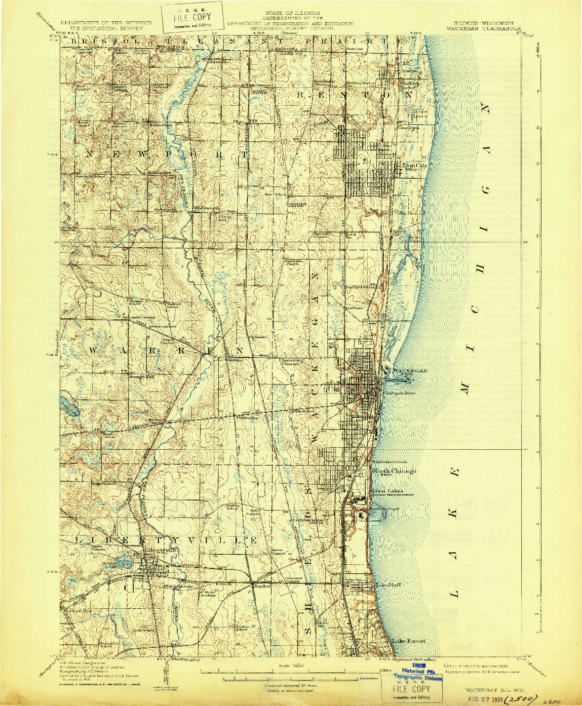 USGS 1:62500-SCALE QUADRANGLE FOR WAUKEGAN, IL 1908