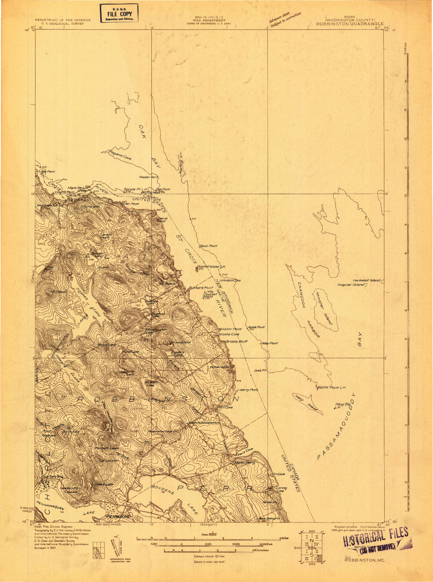 USGS 1:48000-SCALE QUADRANGLE FOR ROBBINSTON, ME 1929