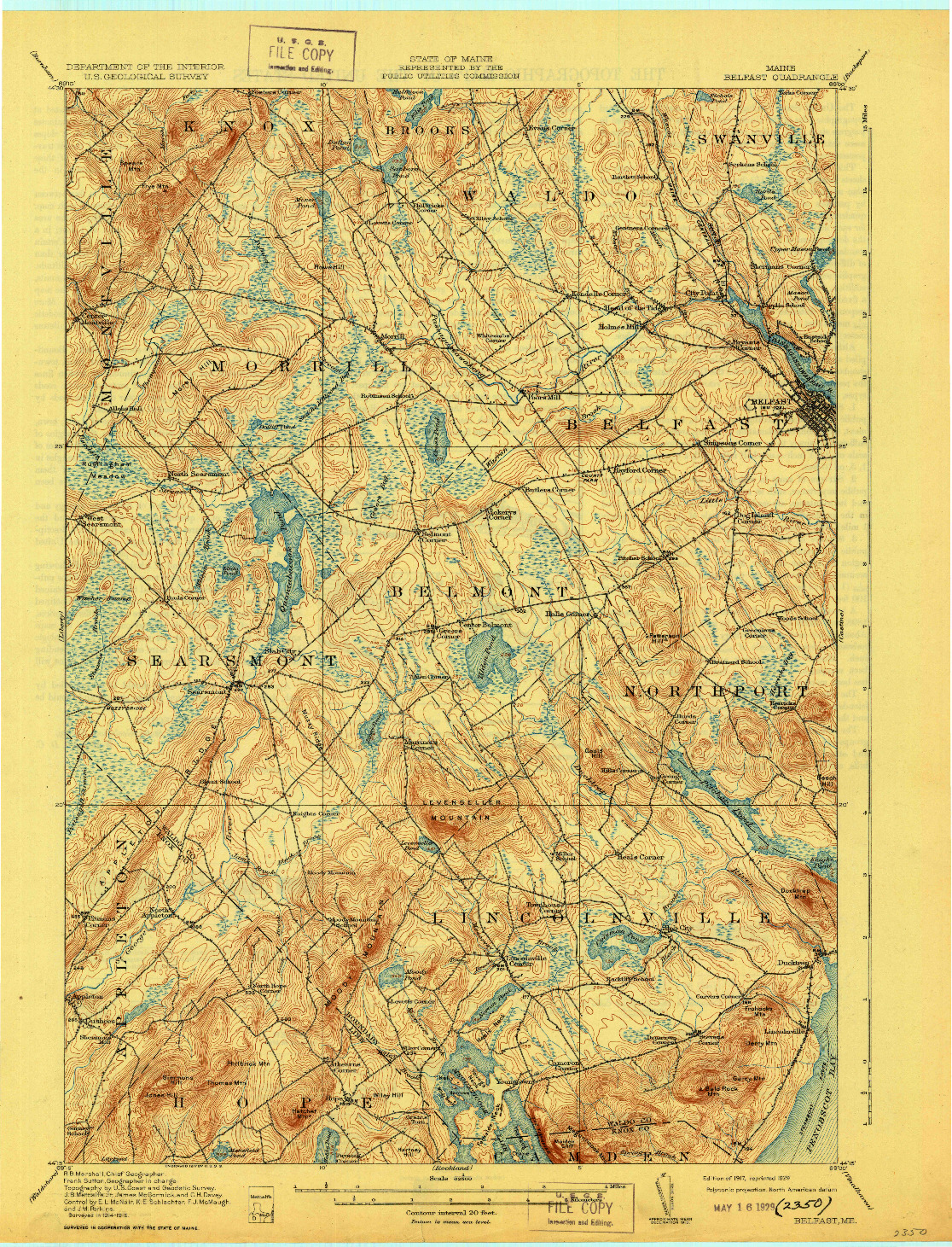 USGS 1:62500-SCALE QUADRANGLE FOR BELFAST, ME 1917