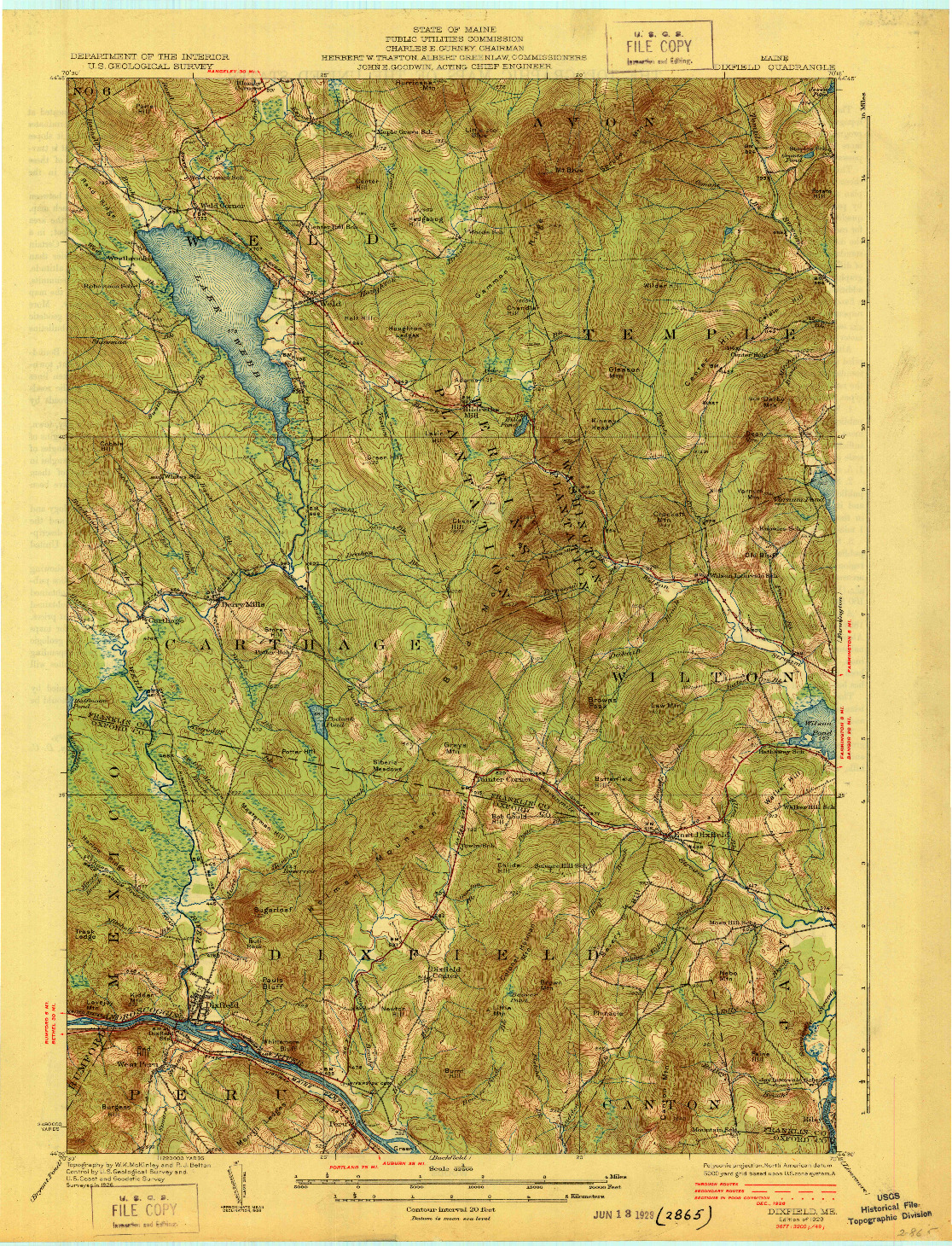 USGS 1:62500-SCALE QUADRANGLE FOR DIXFIELD, ME 1929