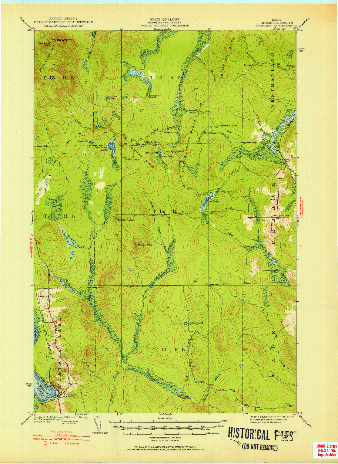 USGS 1:62500-SCALE QUADRANGLE FOR PORTAGE, ME 1929