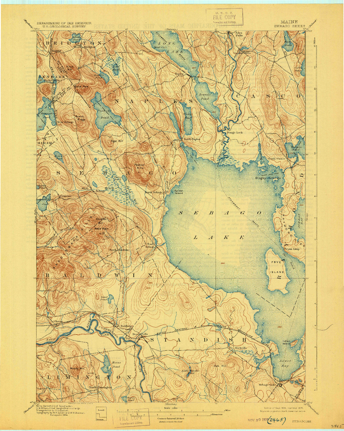 USGS 1:62500-SCALE QUADRANGLE FOR SEBAGO, ME 1896