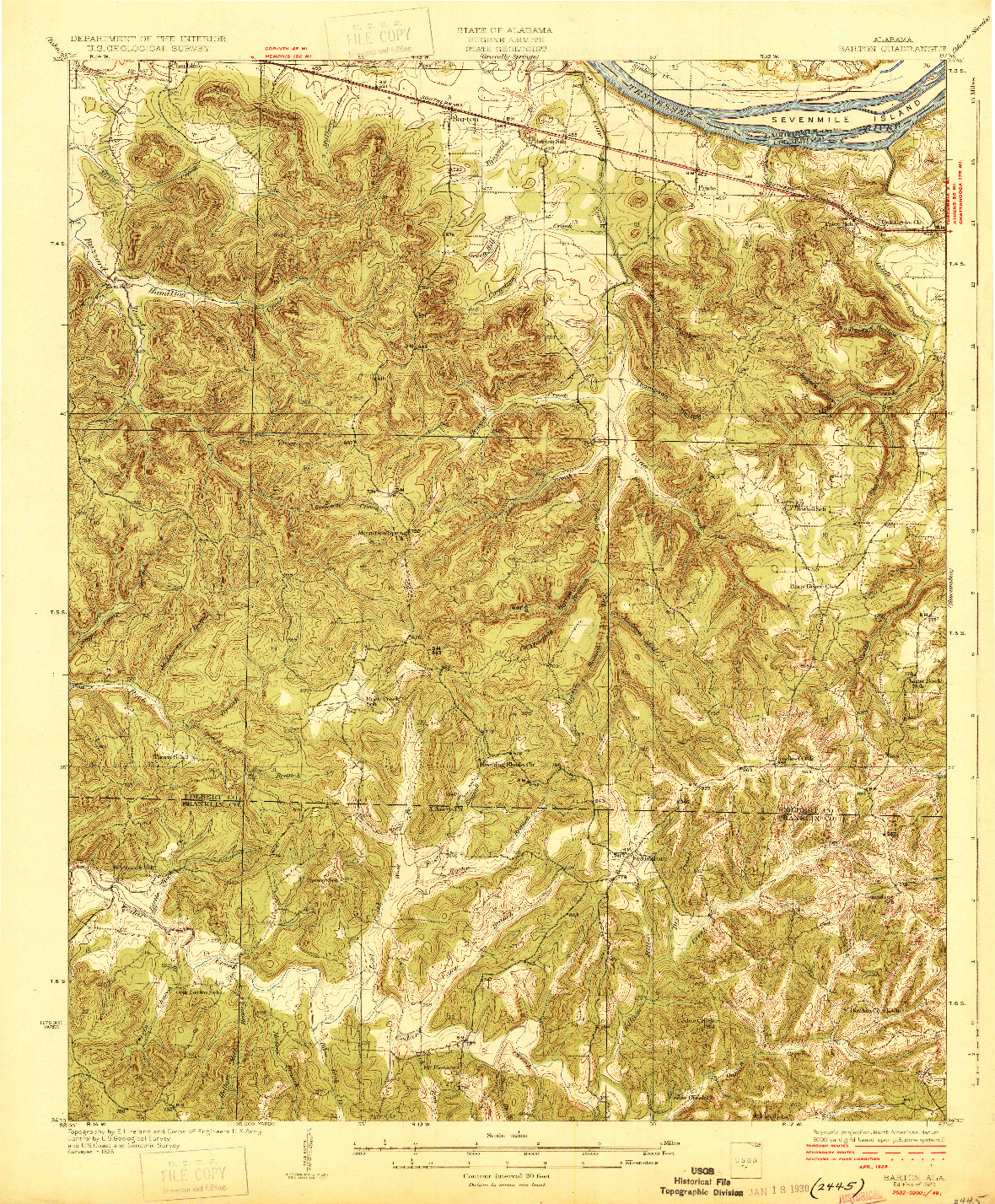 USGS 1:62500-SCALE QUADRANGLE FOR BARTON, AL 1929