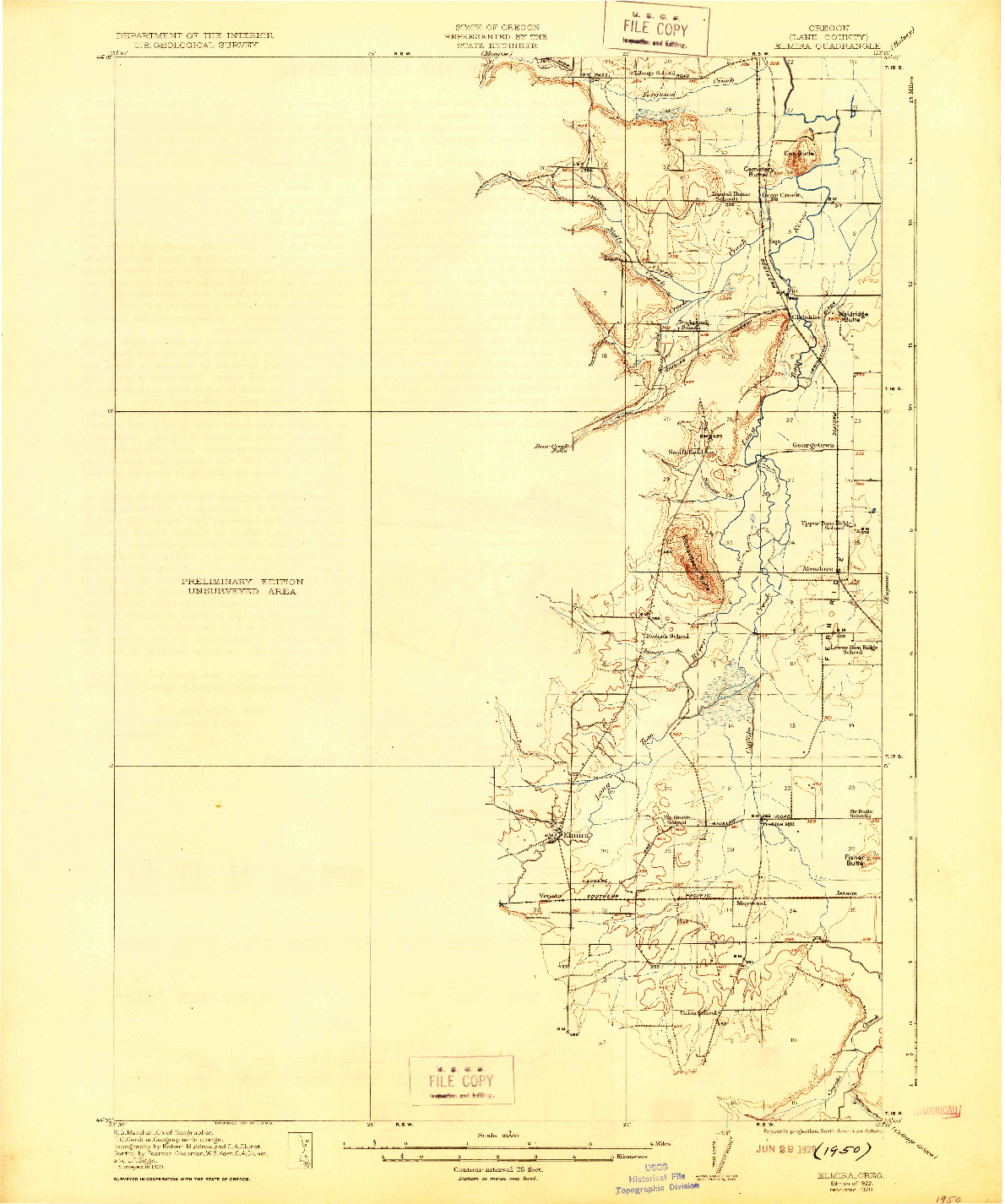 USGS 1:62500-SCALE QUADRANGLE FOR ELMIRA, OR 1922