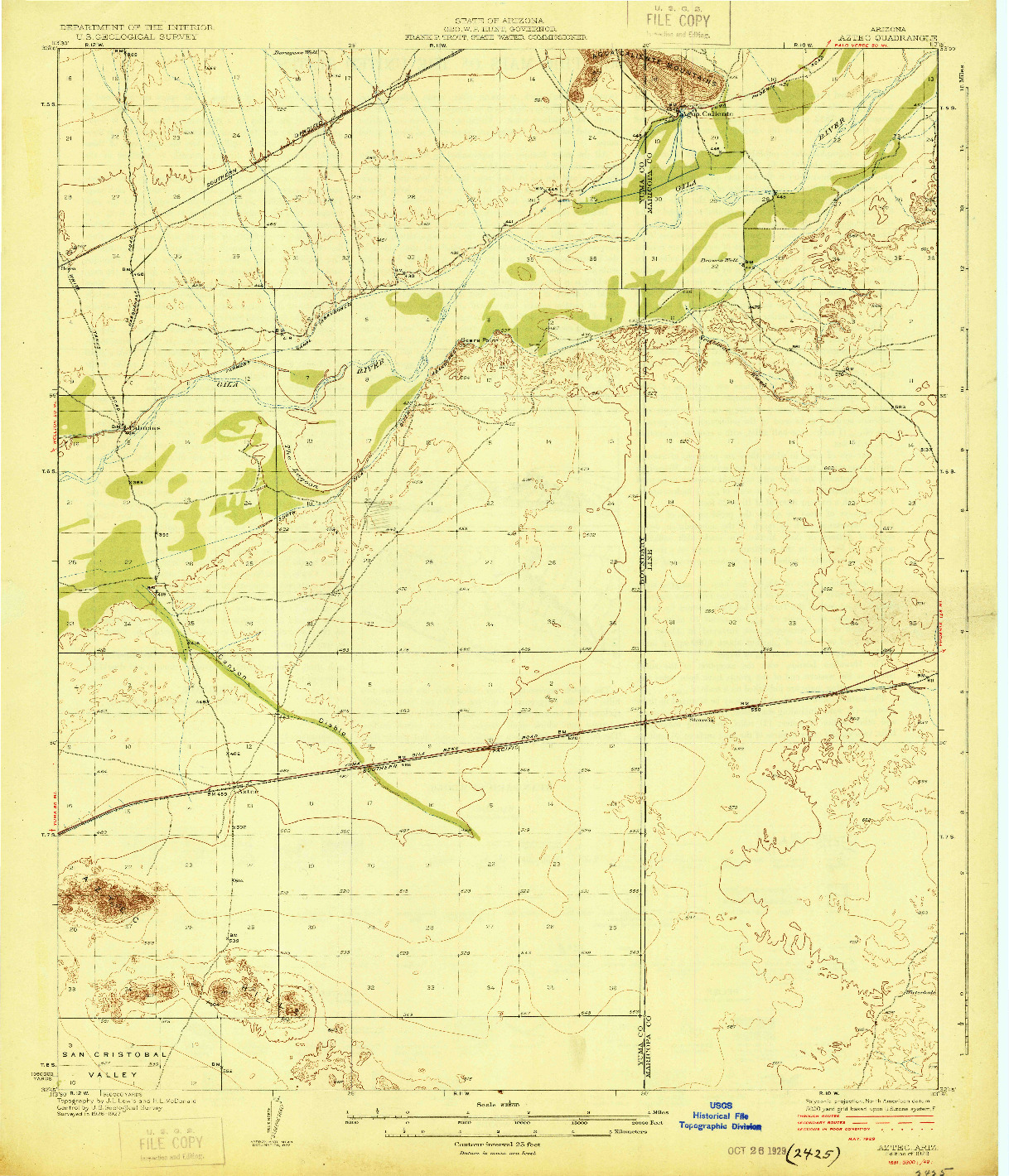 USGS 1:62500-SCALE QUADRANGLE FOR AZTEC, AZ 1929