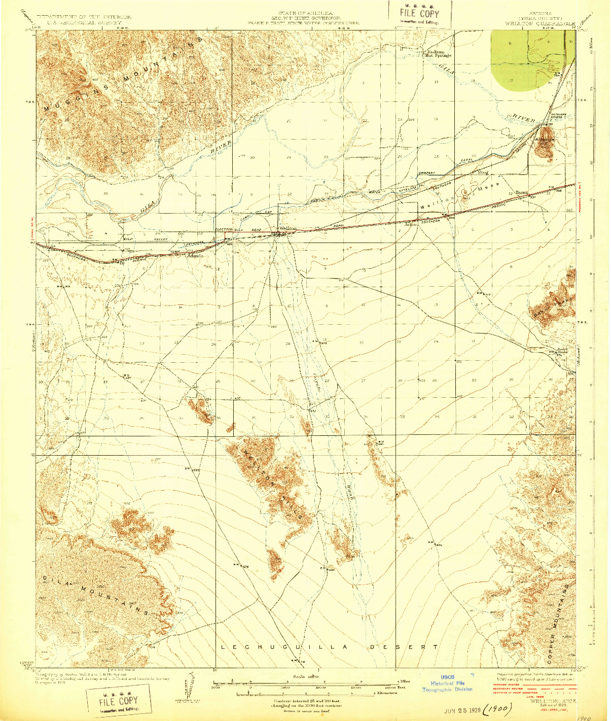 USGS 1:62500-SCALE QUADRANGLE FOR WELLTON, AZ 1929