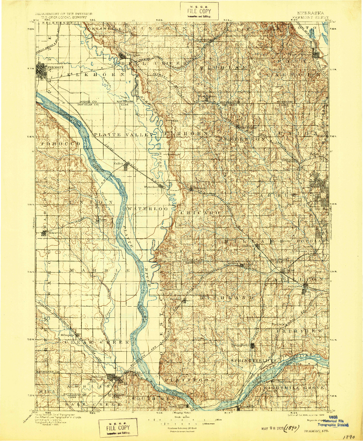 USGS 1:125000-SCALE QUADRANGLE FOR FREMONT, NE 1896