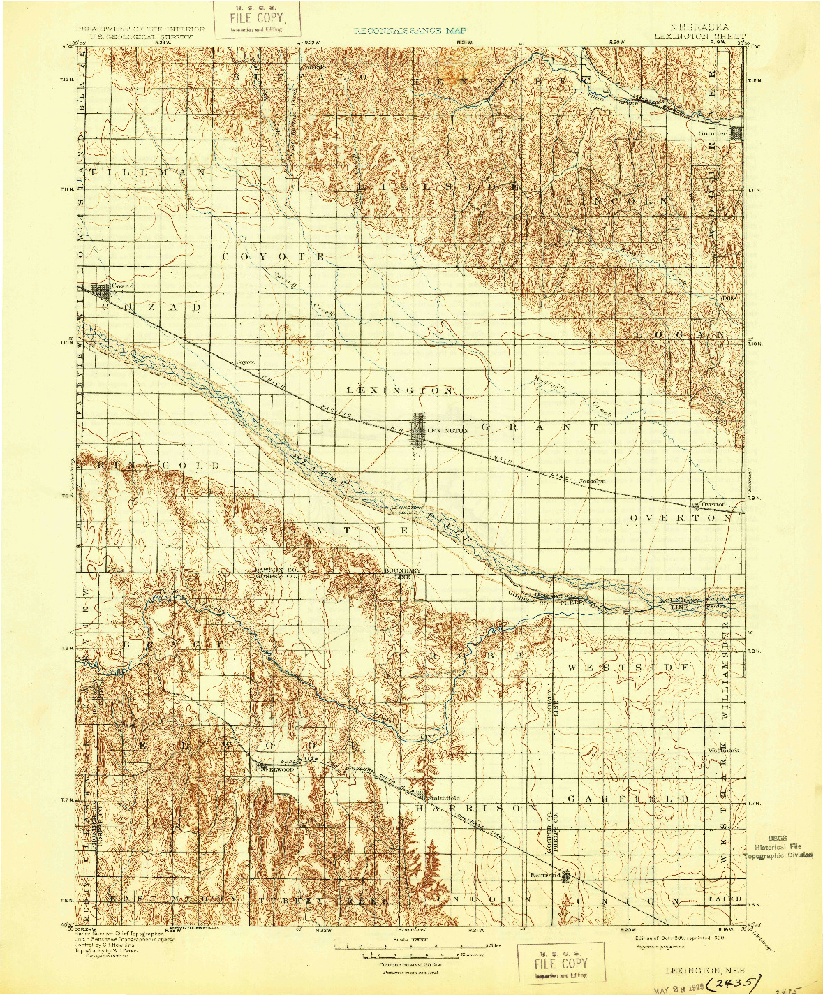 USGS 1:125000-SCALE QUADRANGLE FOR LEXINGTON, NE 1899