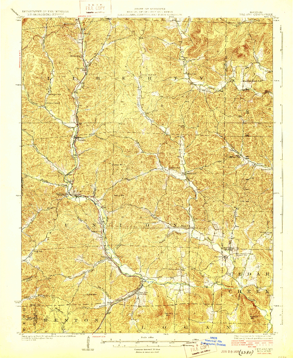 USGS 1:62500-SCALE QUADRANGLE FOR DES ARC, MO 1929