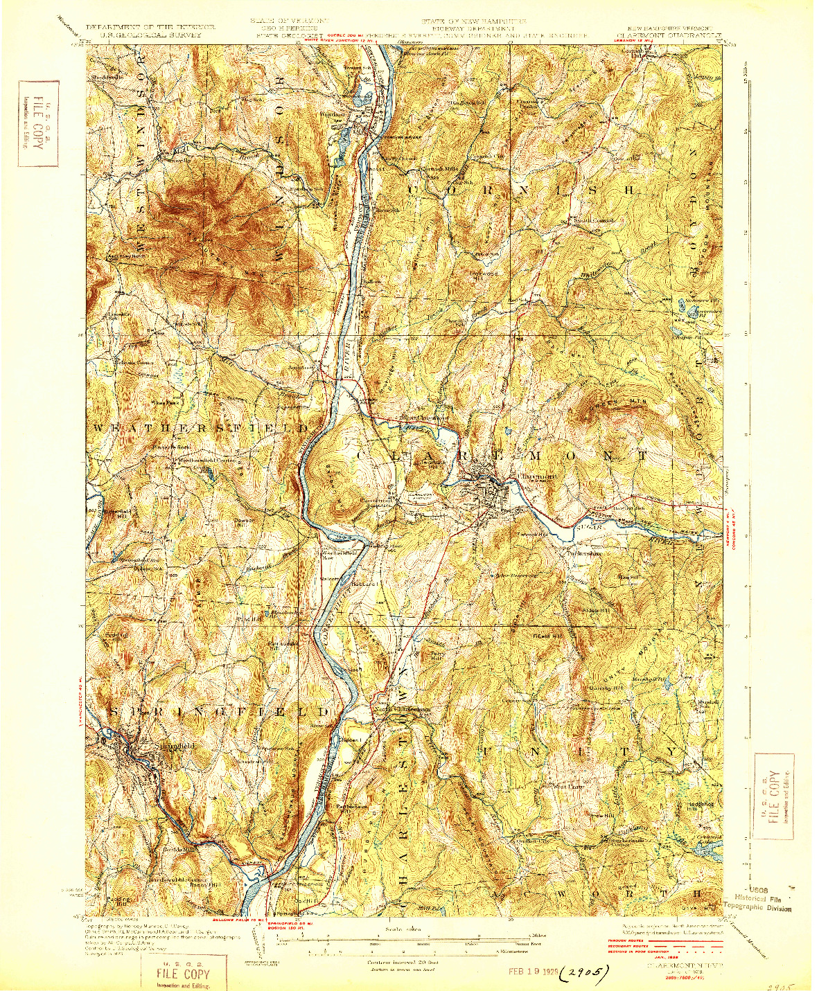 USGS 1:62500-SCALE QUADRANGLE FOR CLAREMONT, NH 1929