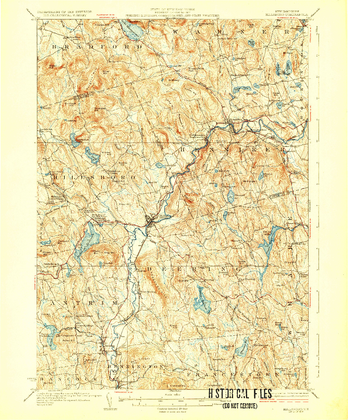 USGS 1:62500-SCALE QUADRANGLE FOR HILLSBORO, NH 1929