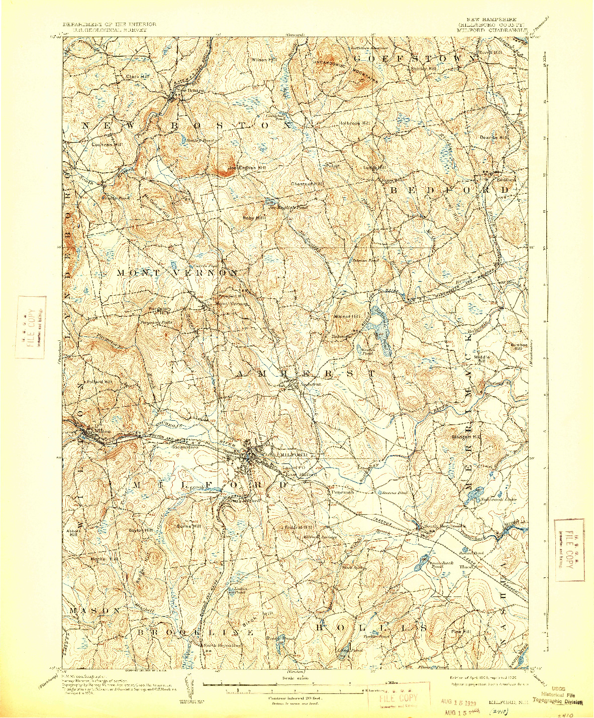 USGS 1:62500-SCALE QUADRANGLE FOR MILFORD, NH 1906