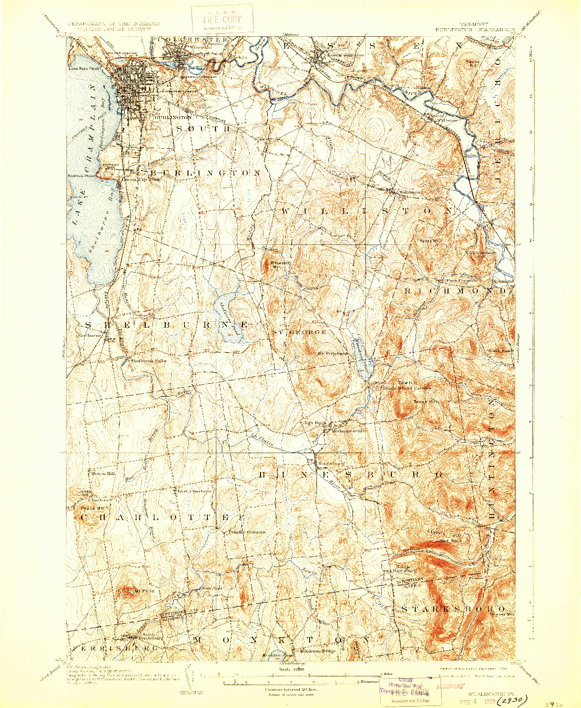 USGS 1:62500-SCALE QUADRANGLE FOR BURLINGTON, VT 1906