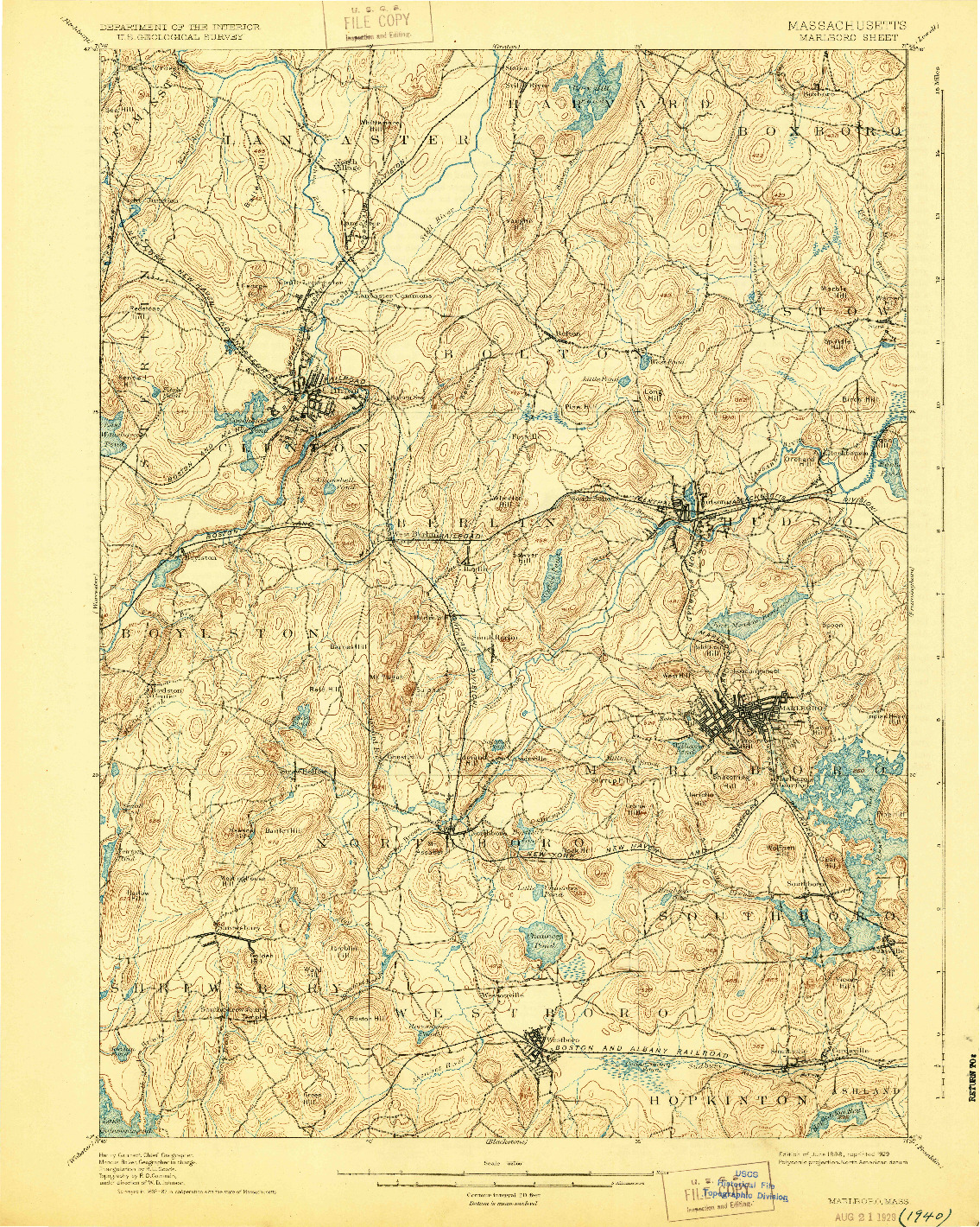 USGS 1:62500-SCALE QUADRANGLE FOR MARLBORO, MA 1898