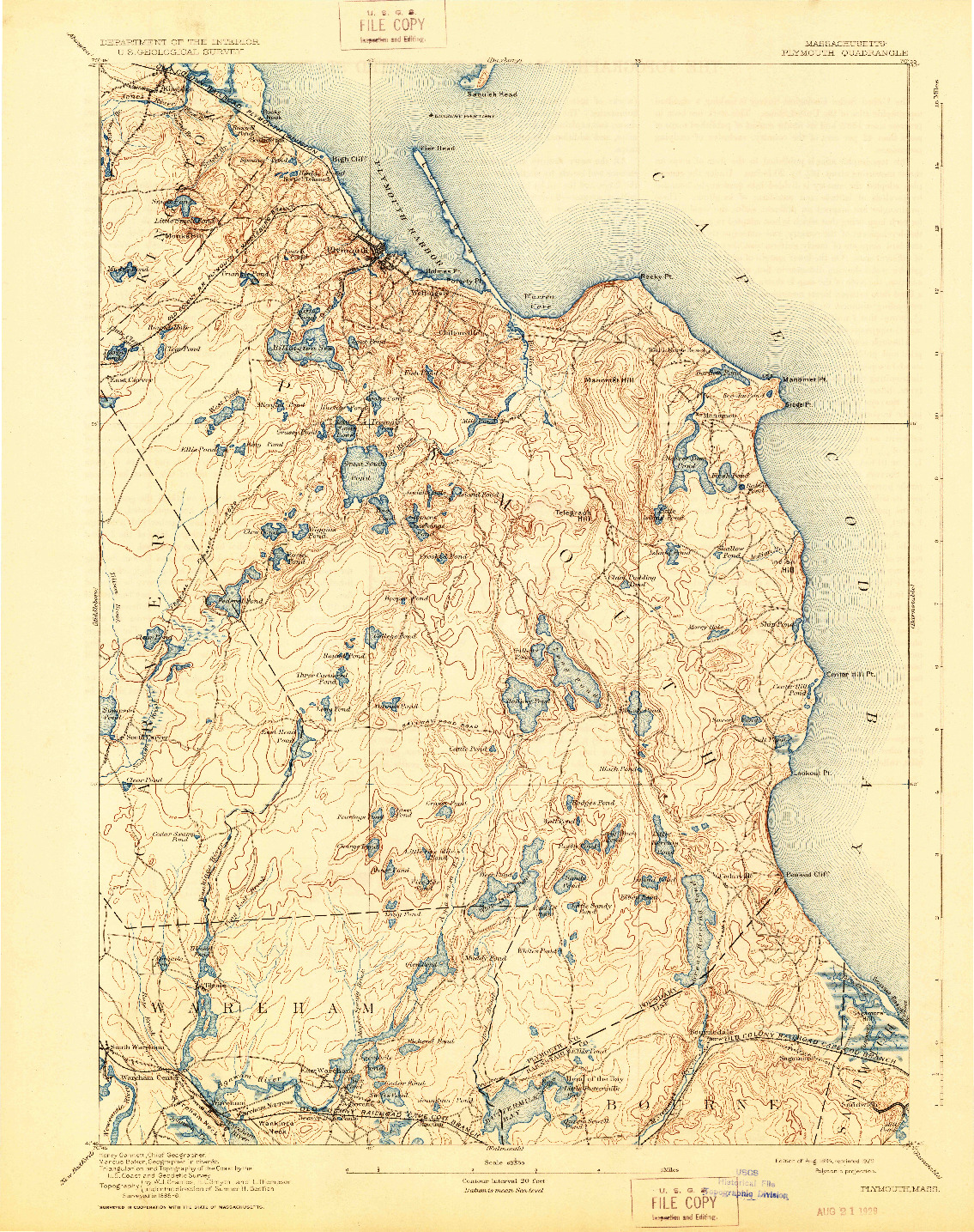 USGS 1:62500-SCALE QUADRANGLE FOR PLYMOUTH, MA 1894