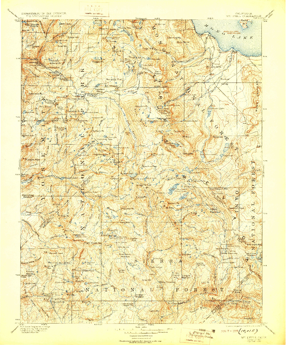 USGS 1:125000-SCALE QUADRANGLE FOR MT. LYELL, CA 1901