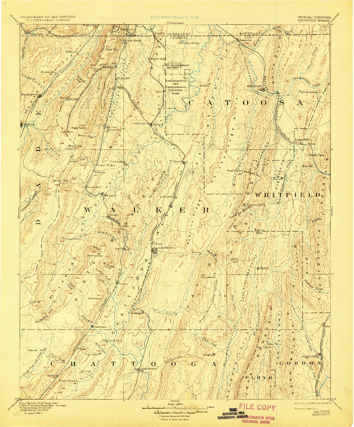 USGS 1:125000-SCALE QUADRANGLE FOR RINGGOLD, GA 1892