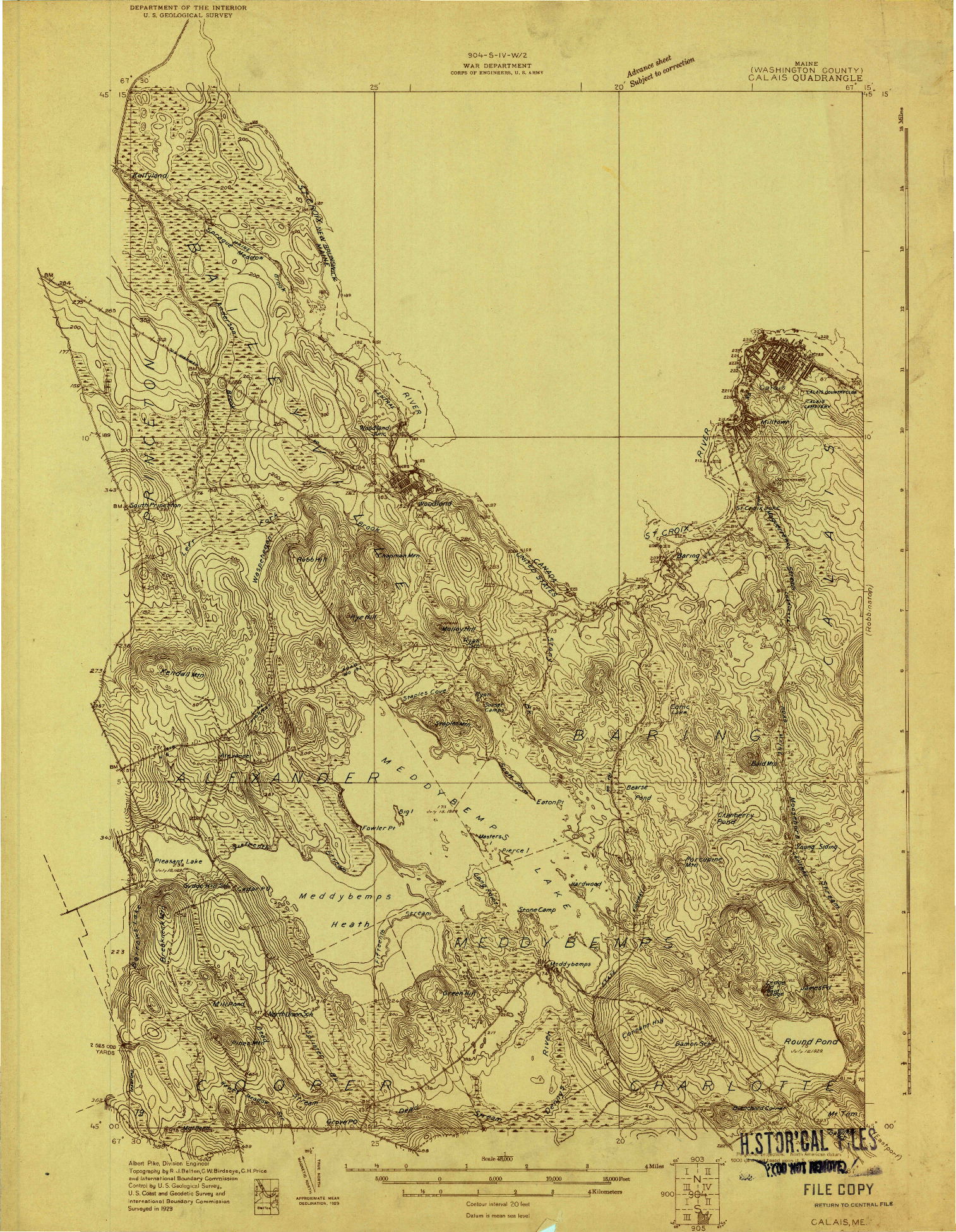 USGS 1:48000-SCALE QUADRANGLE FOR CALAIS, ME 1929