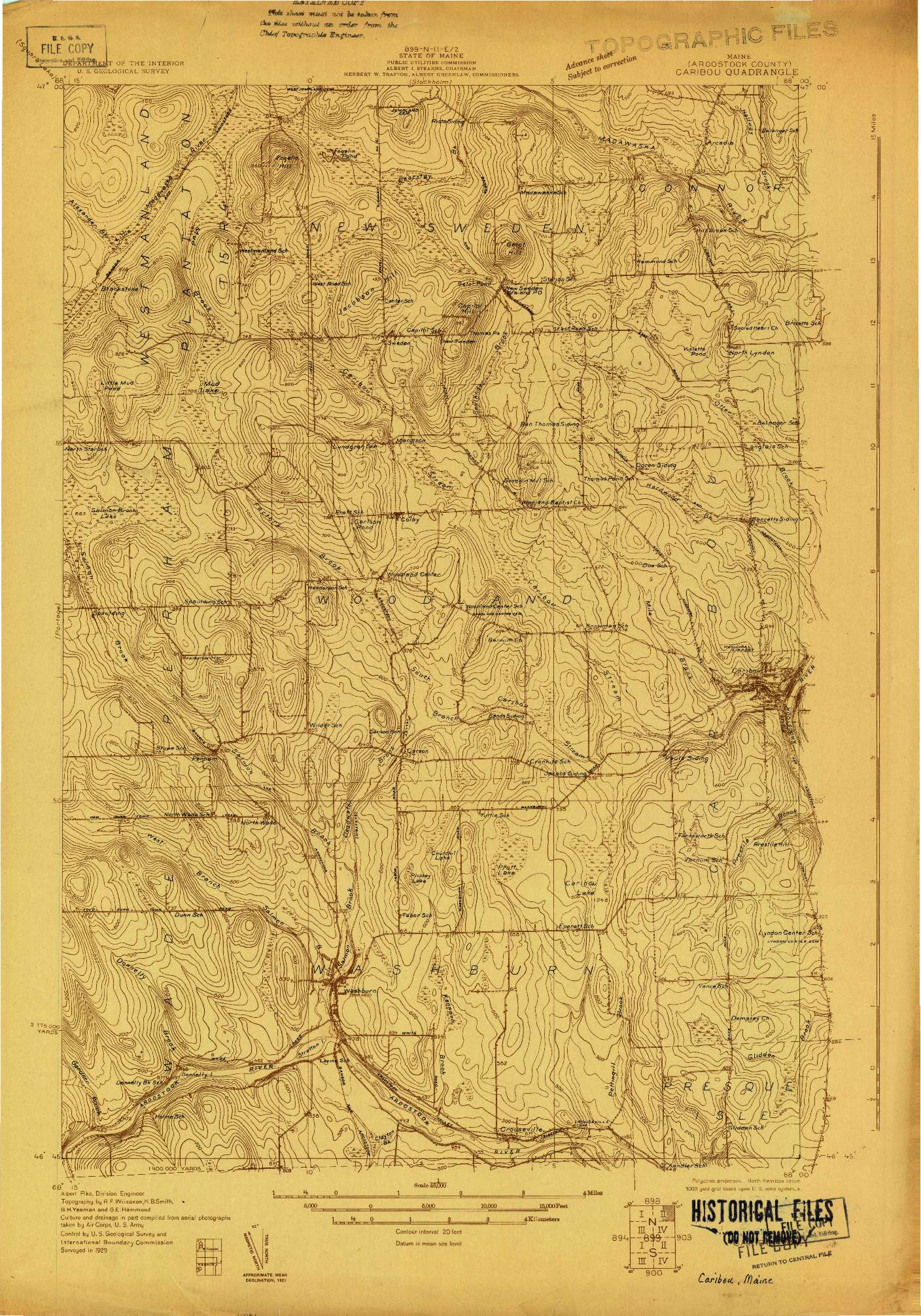 USGS 1:48000-SCALE QUADRANGLE FOR CARIBOU, ME 1929