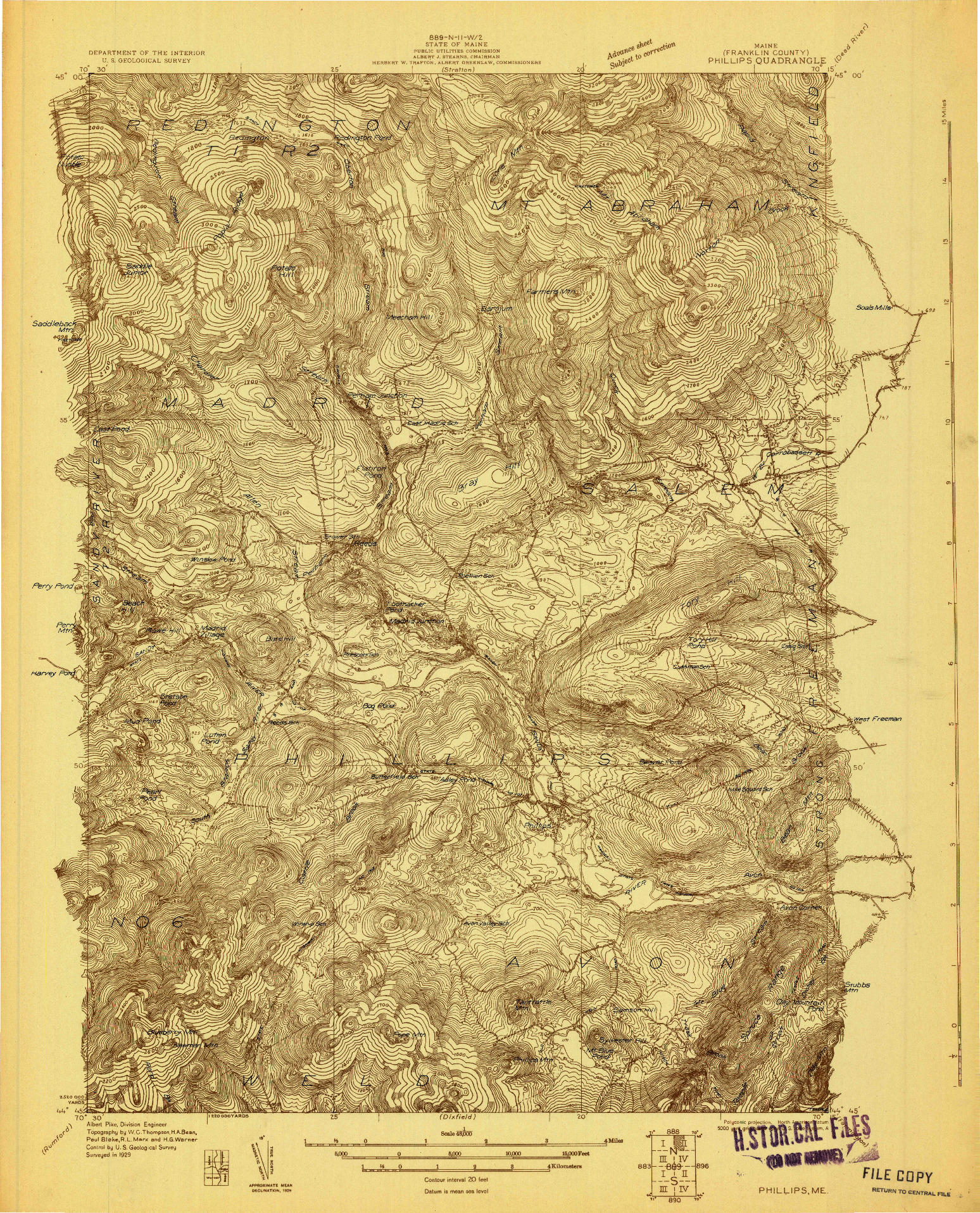 USGS 1:48000-SCALE QUADRANGLE FOR PHILLIPS, ME 1929