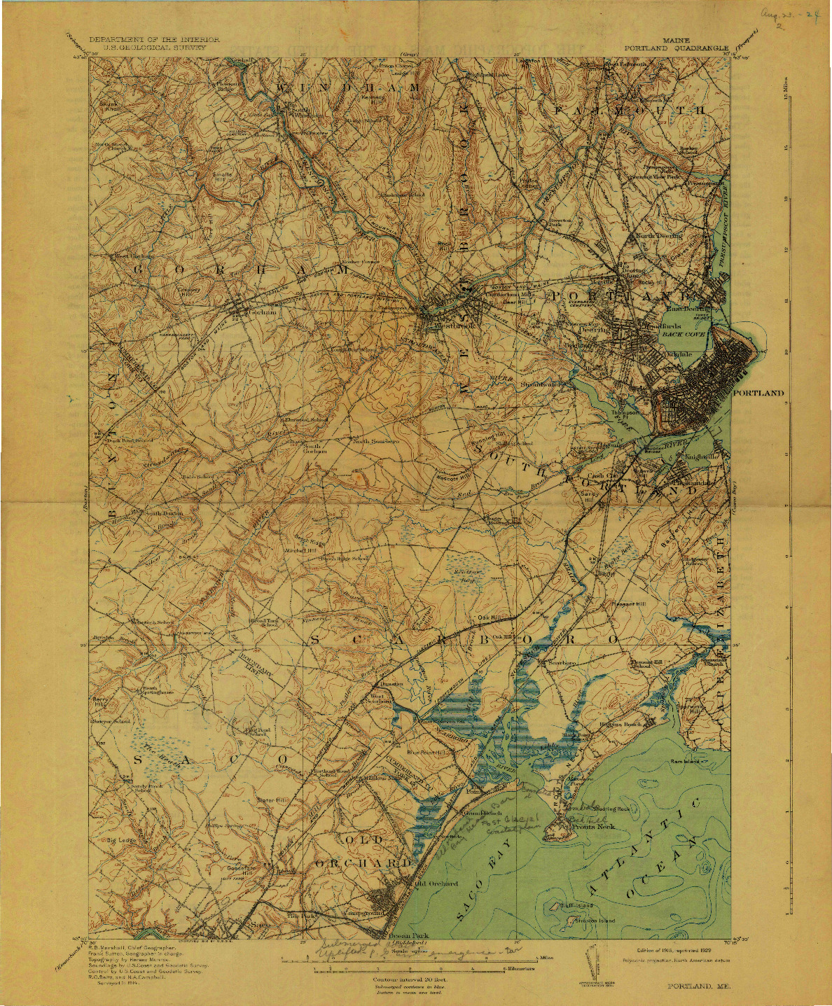 USGS 1:62500-SCALE QUADRANGLE FOR PORTLAND, ME 1916