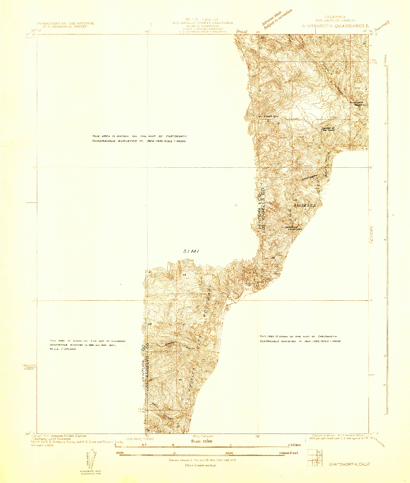 USGS 1:24000-SCALE QUADRANGLE FOR CHATSWORTH, CA 1929