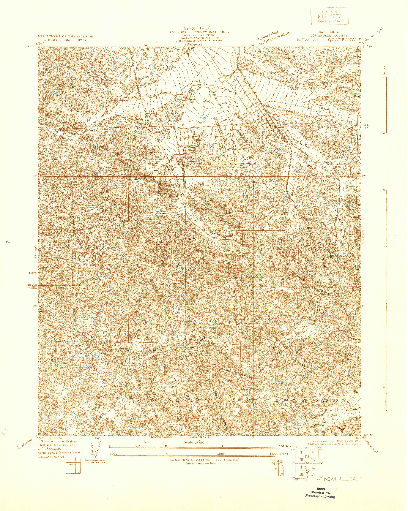 USGS 1:24000-SCALE QUADRANGLE FOR NEWHALL, CA 1929