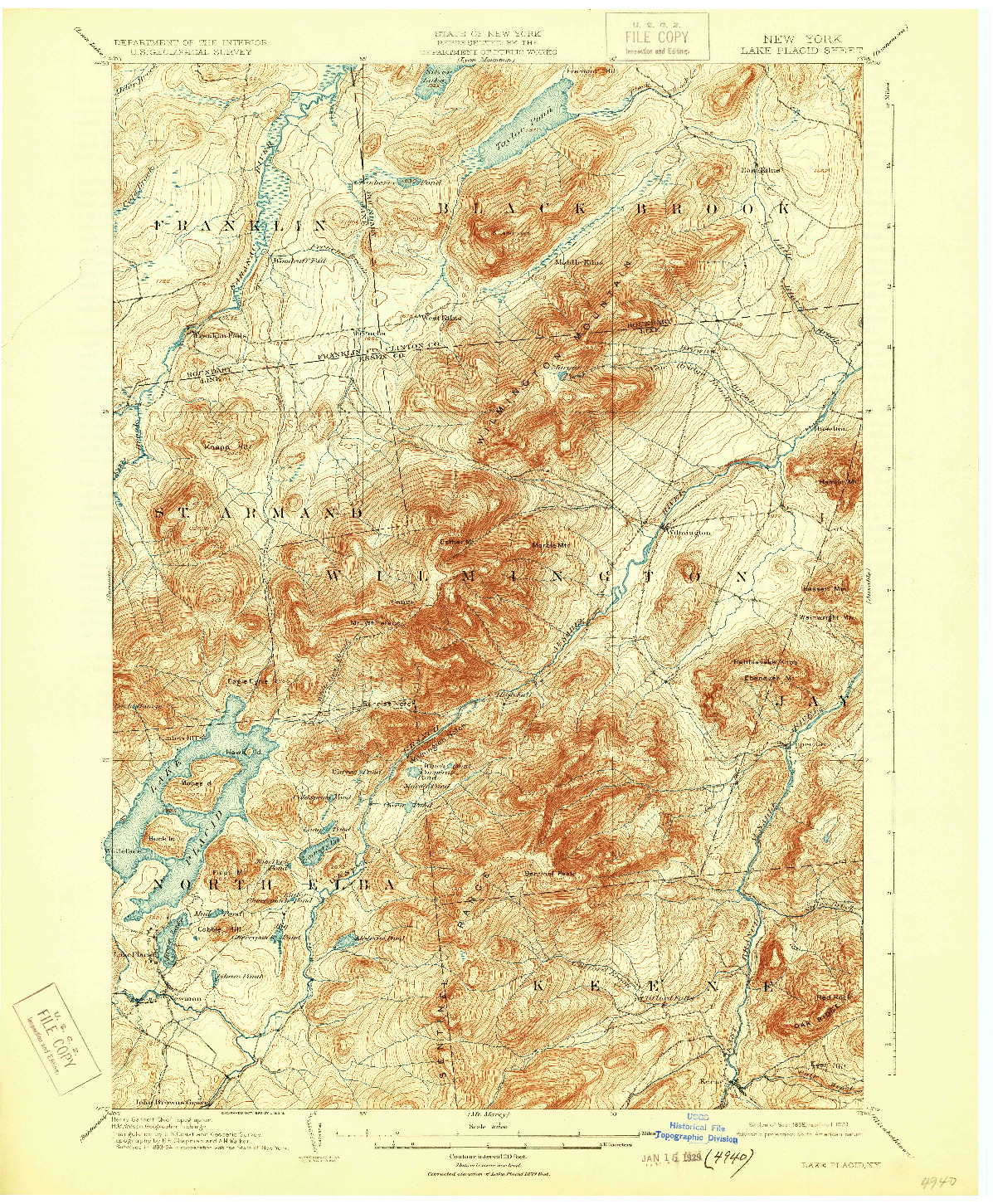 USGS 1:62500-SCALE QUADRANGLE FOR LAKE PLACID, NY 1898