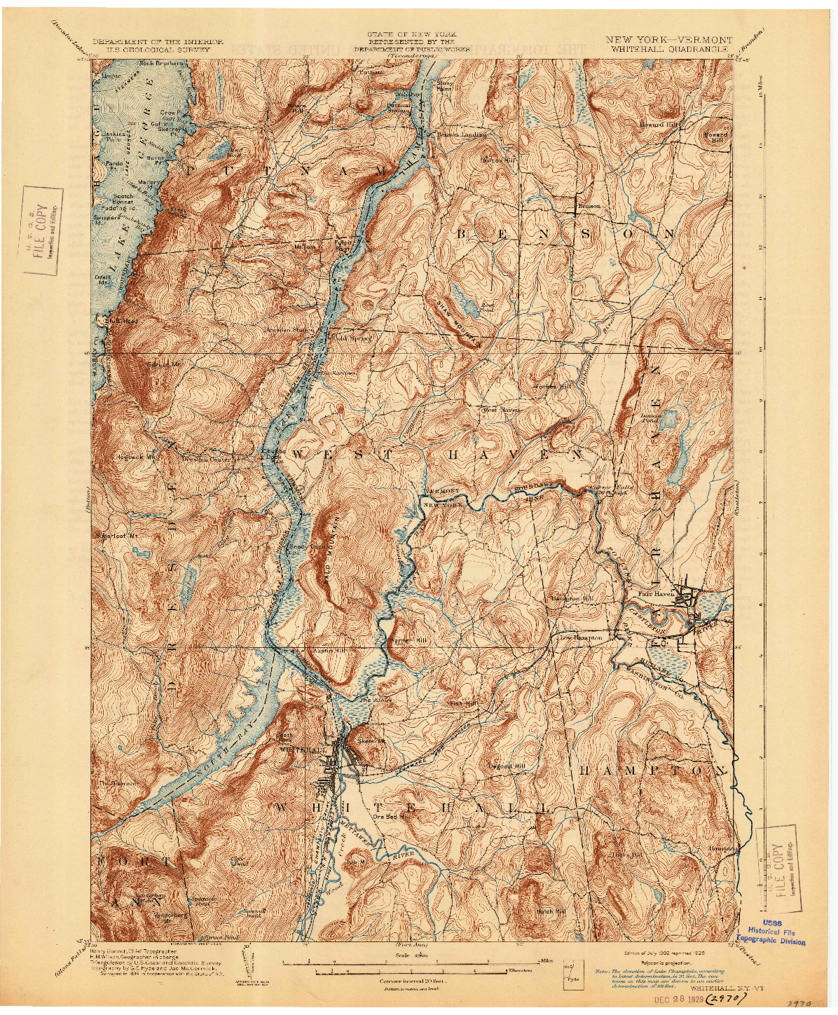 USGS 1:62500-SCALE QUADRANGLE FOR WHITEHALL, NY 1902