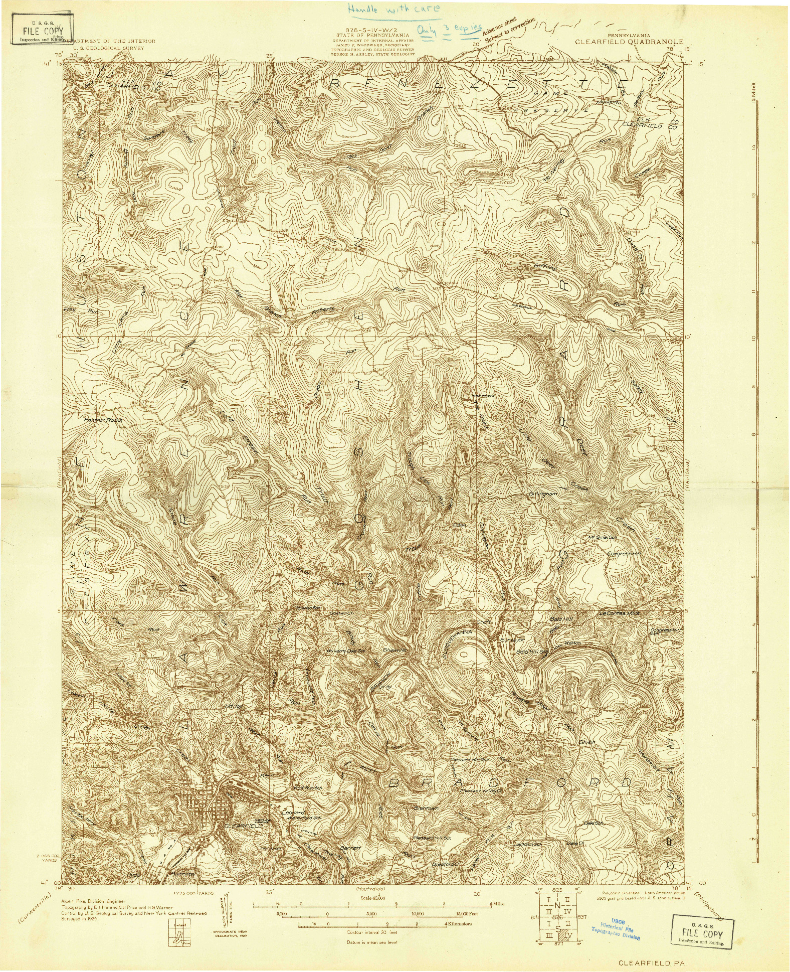 USGS 1:48000-SCALE QUADRANGLE FOR CLEARFIELD, PA 1929