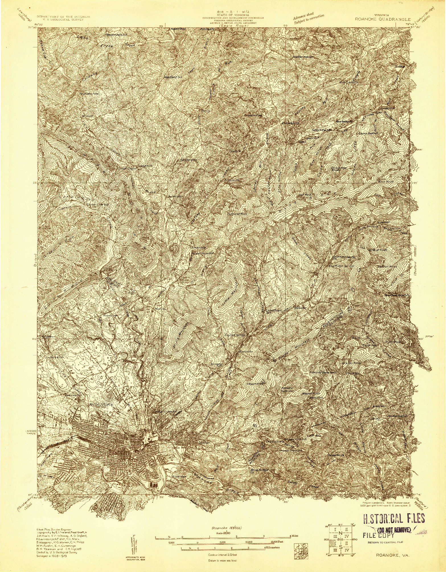USGS 1:48000-SCALE QUADRANGLE FOR ROANOKE, VA 1929