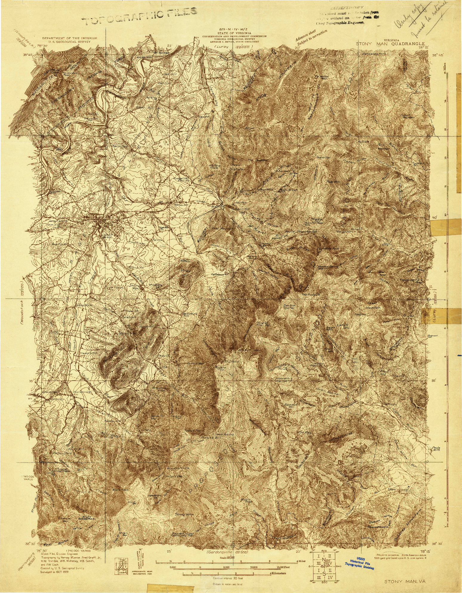 USGS 1:48000-SCALE QUADRANGLE FOR STONY MAN, VA 1929