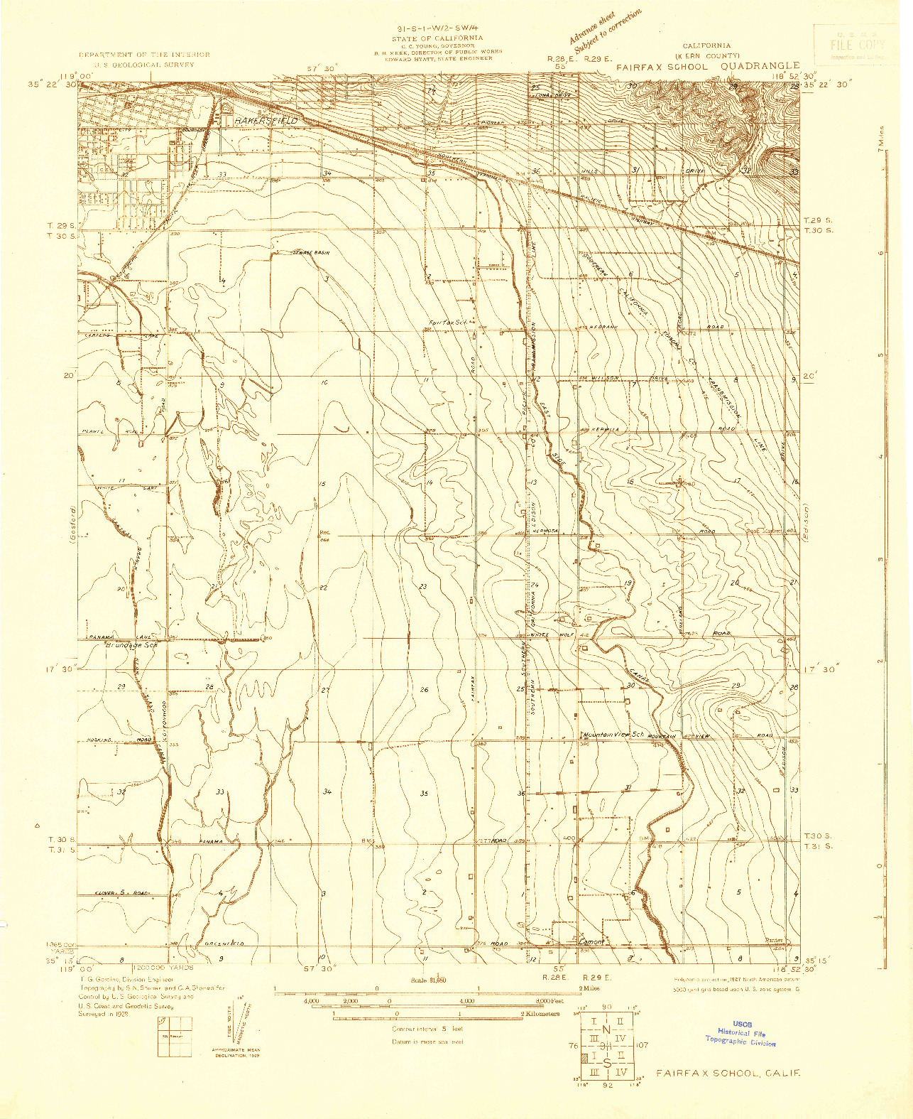 USGS 1:31680-SCALE QUADRANGLE FOR FAIRFAX SCHOOL, CA 1929