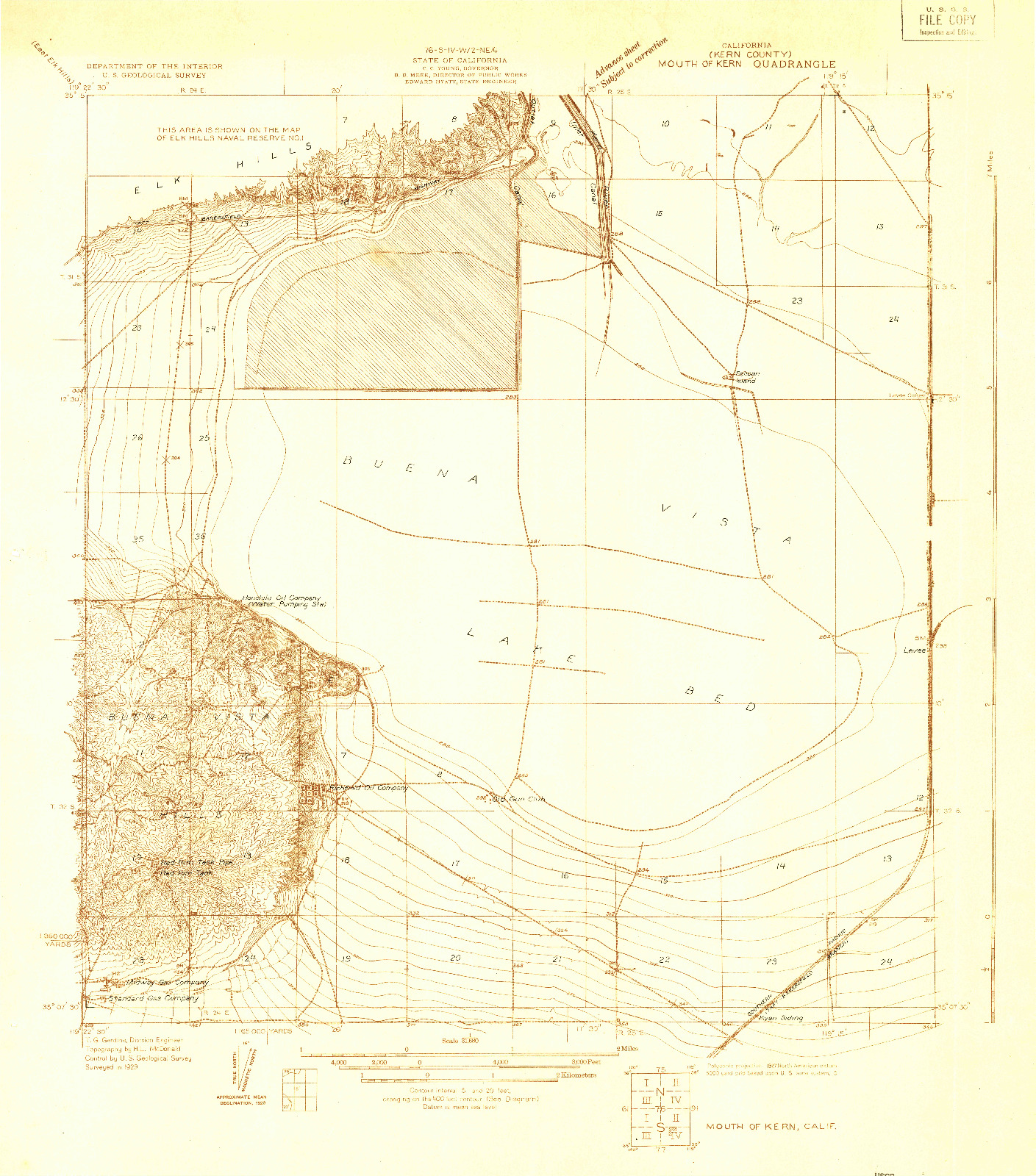 USGS 1:31680-SCALE QUADRANGLE FOR MOUTH OF KERN, CA 1929