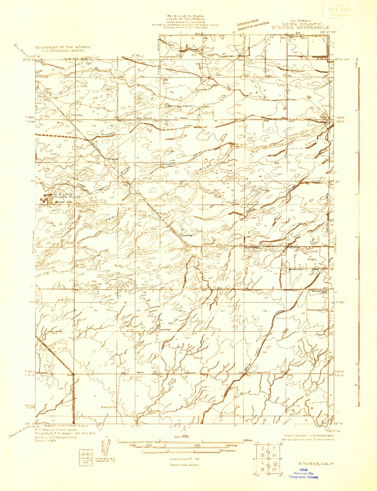 USGS 1:31680-SCALE QUADRANGLE FOR STEVENS, CA 1929