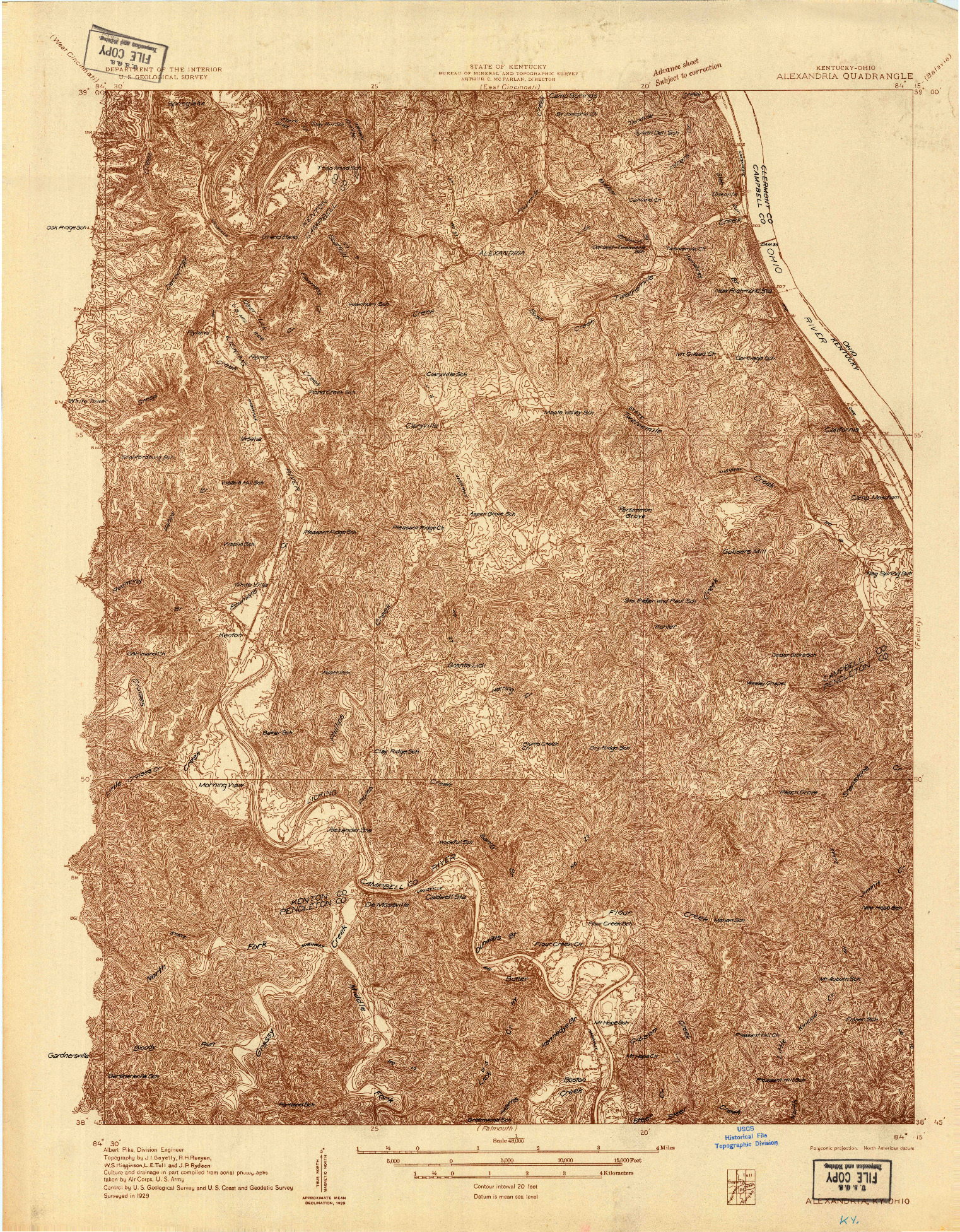 USGS 1:48000-SCALE QUADRANGLE FOR ALEXANDRIA, KY 1929