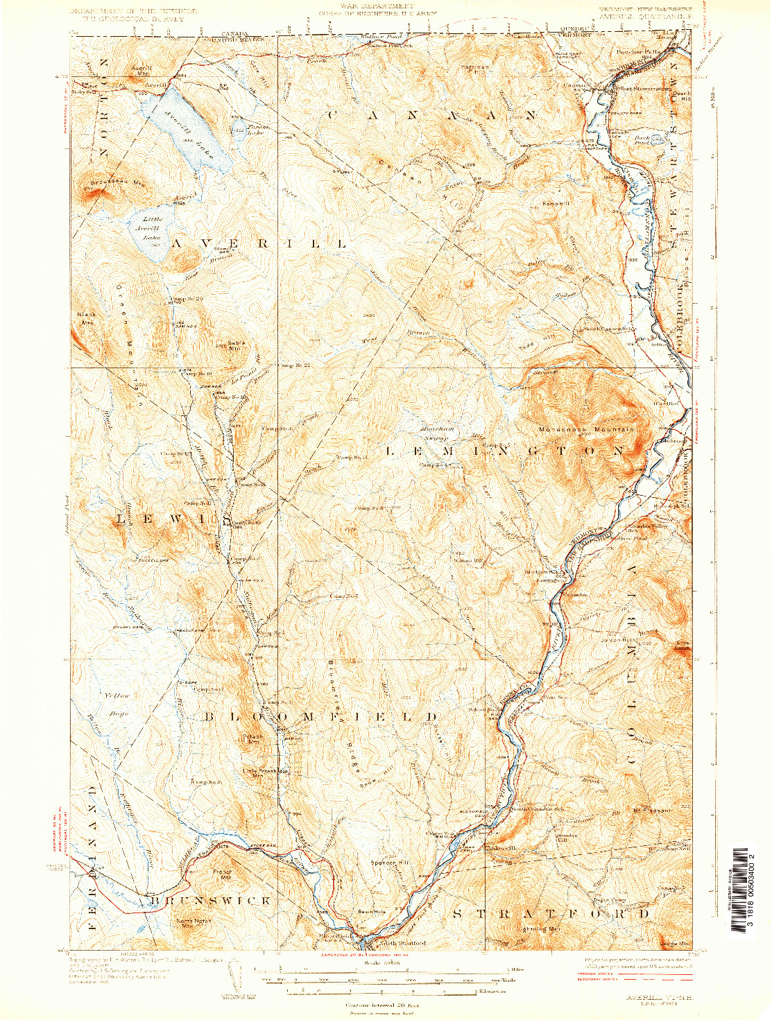 USGS 1:62500-SCALE QUADRANGLE FOR AVERILL, VT 1929