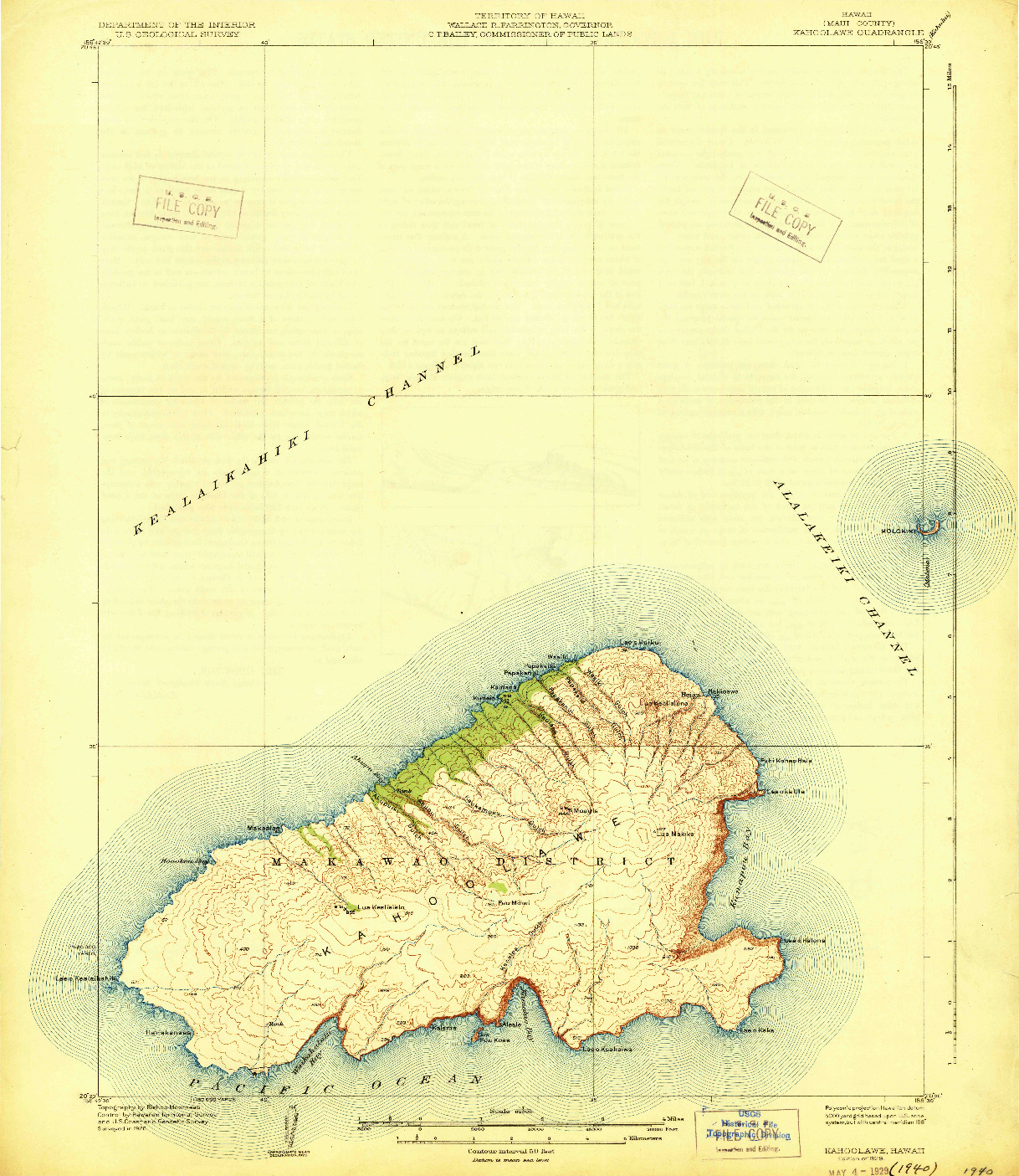 USGS 1:62500-SCALE QUADRANGLE FOR KAHOOLAWE, HI 1929
