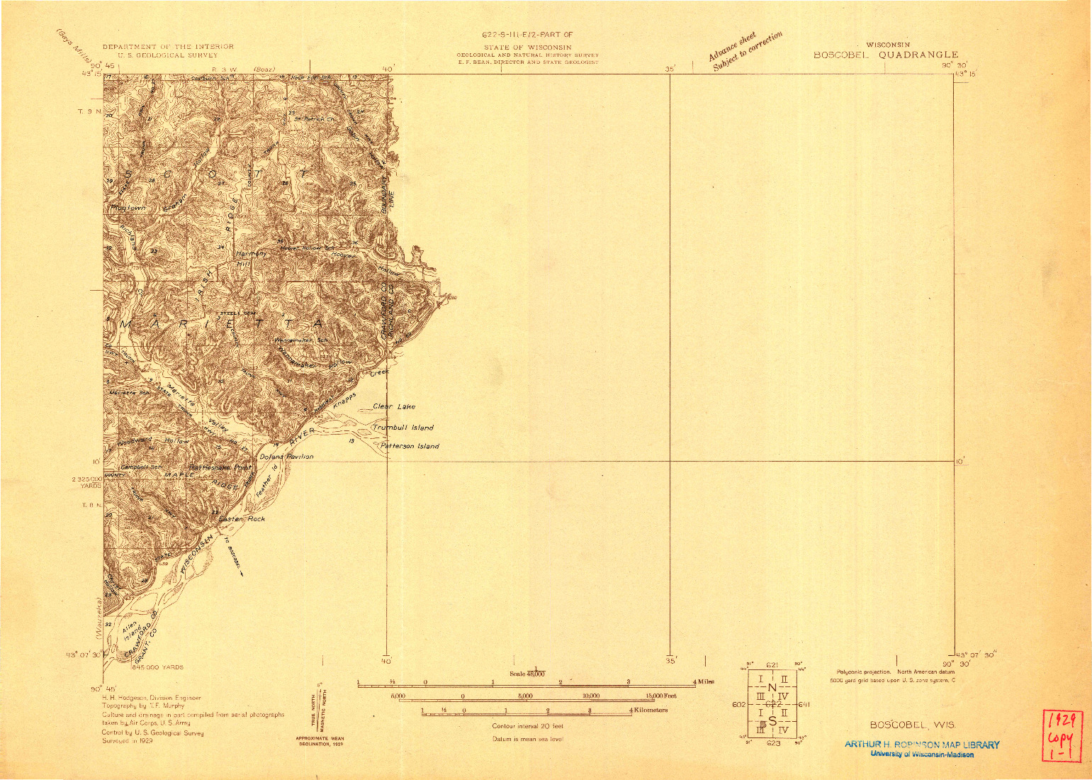 USGS 1:48000-SCALE QUADRANGLE FOR BOSCOBEL, WI 1929
