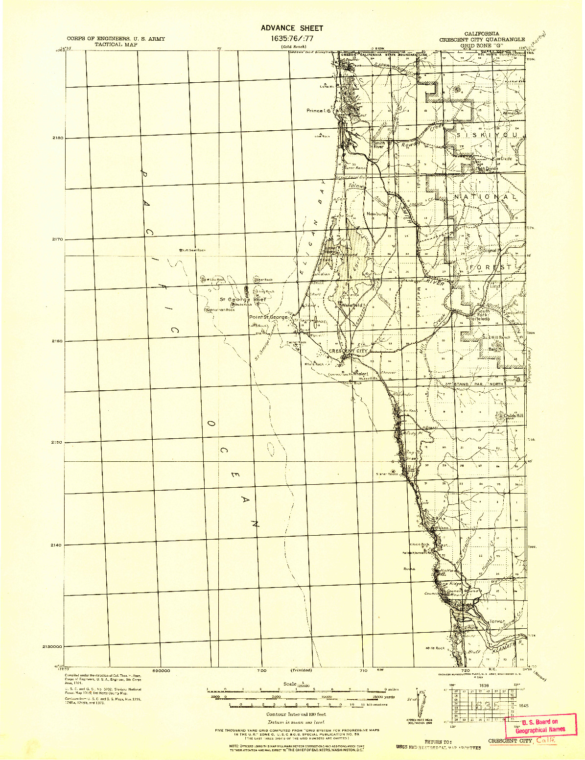 USGS 1:125000-SCALE QUADRANGLE FOR CRESCENT CITY, CA 1929