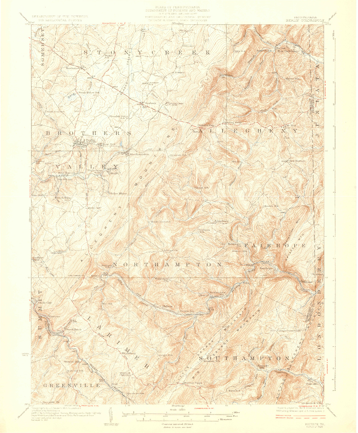 USGS 1:62500-SCALE QUADRANGLE FOR BERLIN, PA 1929