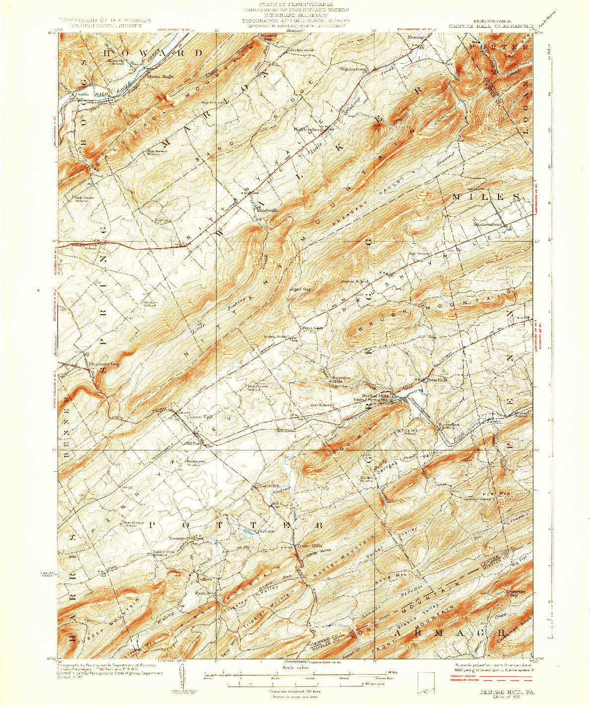 USGS 1:62500-SCALE QUADRANGLE FOR CENTRE HALL, PA 1929