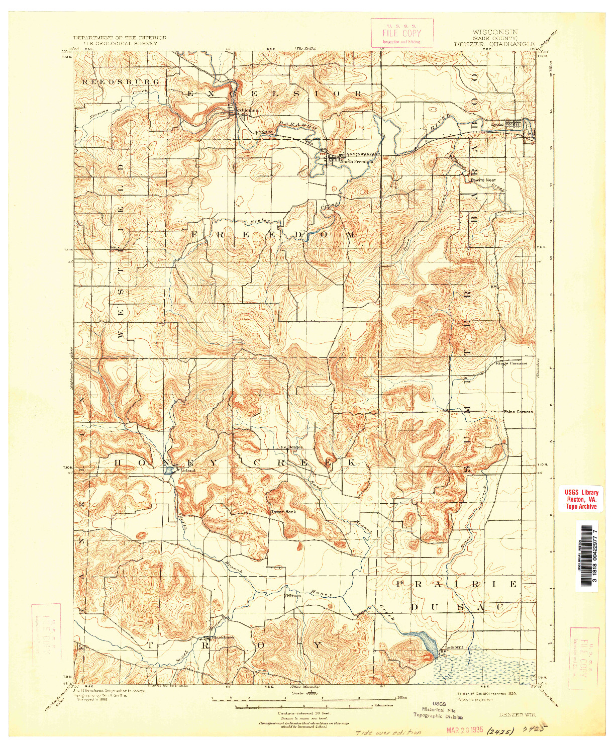 USGS 1:62500-SCALE QUADRANGLE FOR DENZER, WI 1901