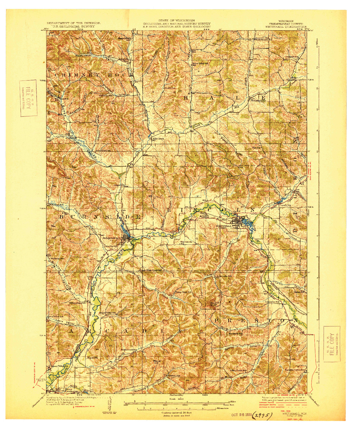 USGS 1:62500-SCALE QUADRANGLE FOR WHITEHALL, WI 1929