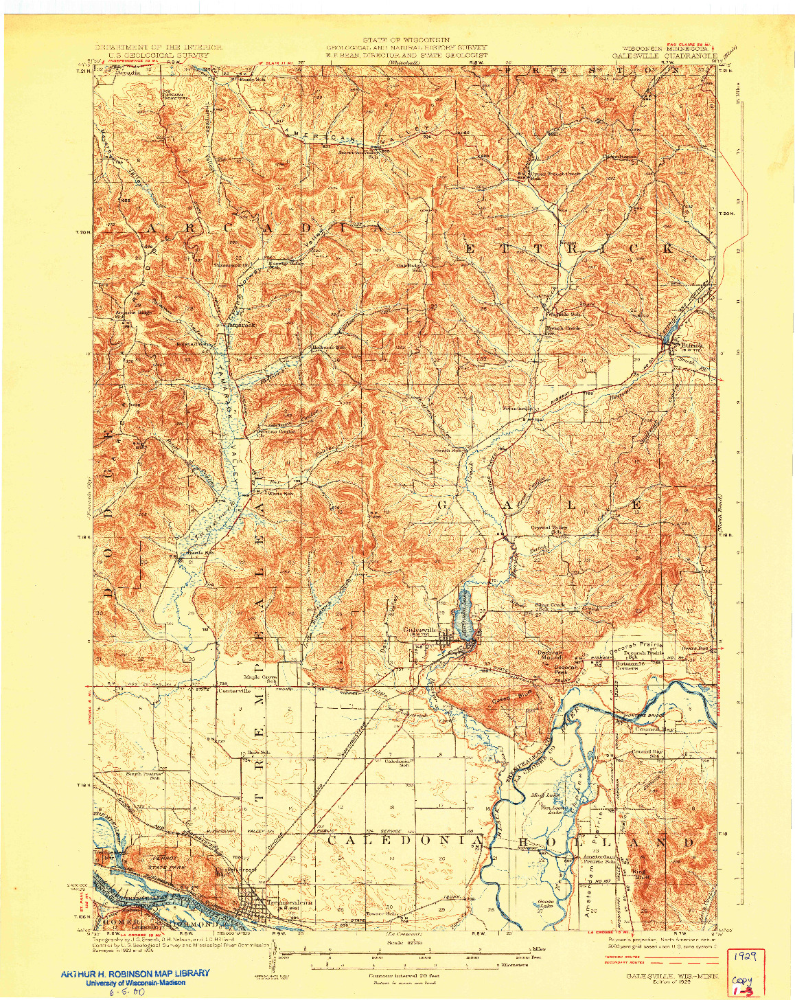 USGS 1:62500-SCALE QUADRANGLE FOR GALESVILLE, WI 1929